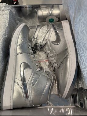 Jordan Metallic Silver High-Top Sneakers